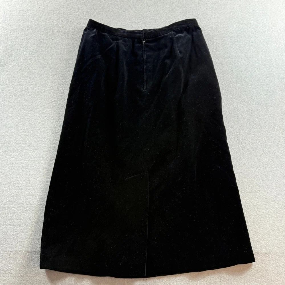 Doncaster Velvet Midi Skirt Womens 14 Black ALine Pocketed Back Vent USA Vintage